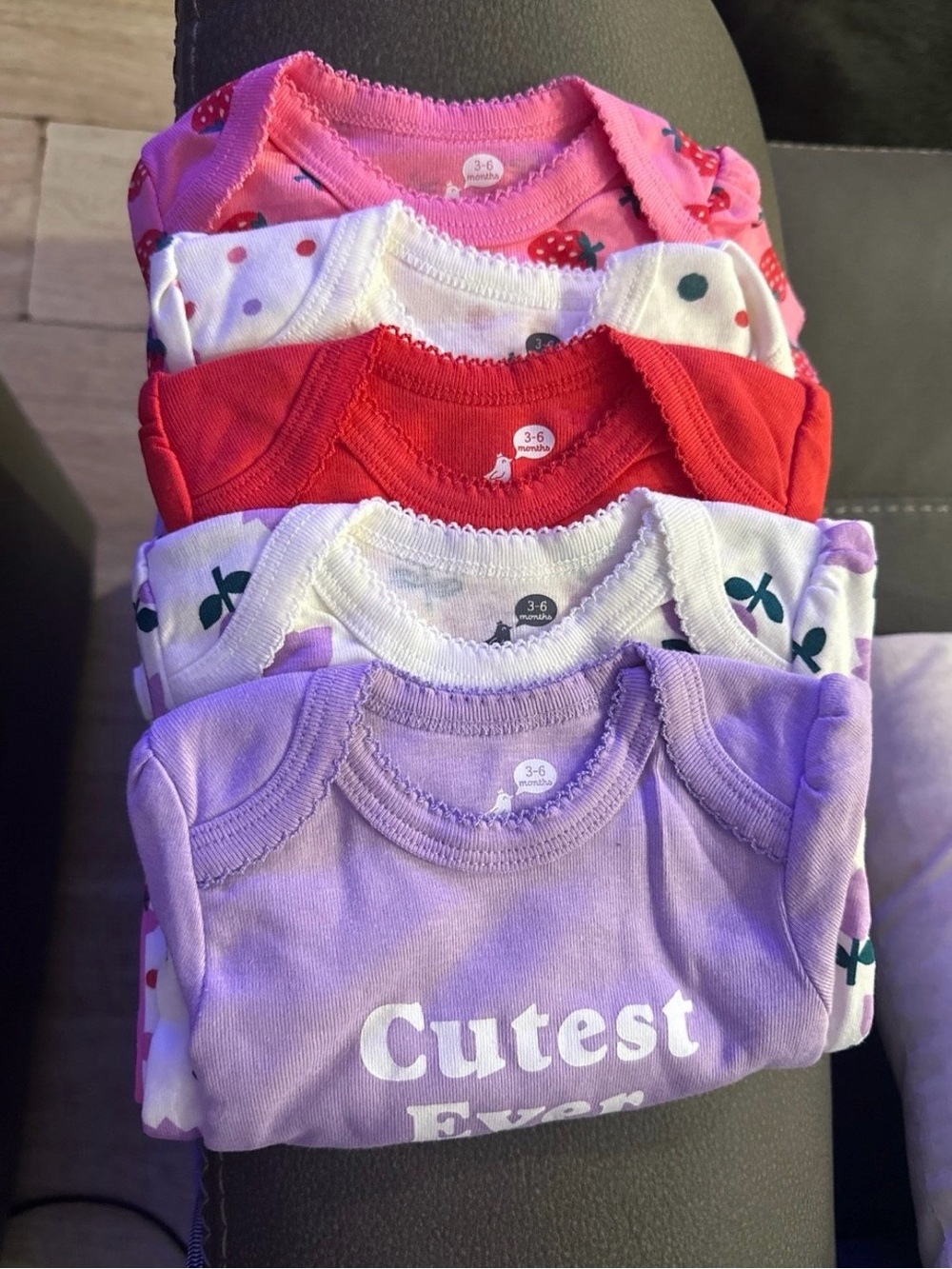 Baby Girls 5-Pack Short Sleeve Bodysuits - Purple, Red, Pink & White